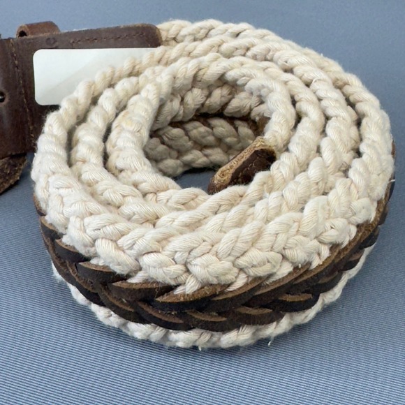 Abercrombie & Fitch Mens Woven Rope and Leather Belt L XL Brown Buckle‎ Casual - Picture 2 of 6
